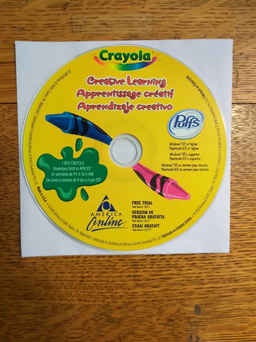 Crayola Creative Learning CD-Rom Free Trial Vers 8.0 AOL Windows 95 Mac 8.5 2003
